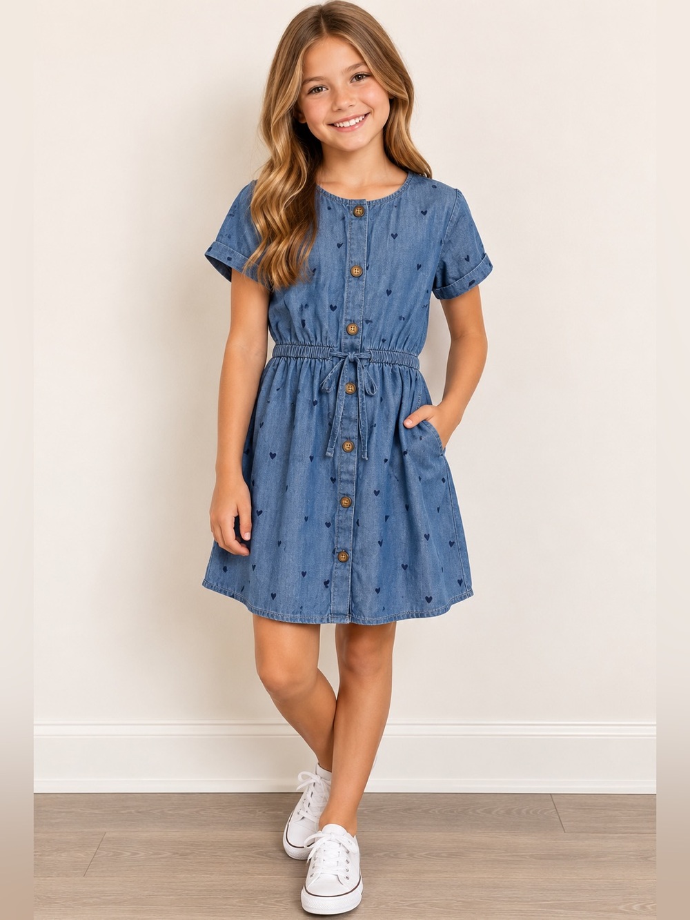 OshKosh Girls Size 12 Chambray Heart Print Dress NWT